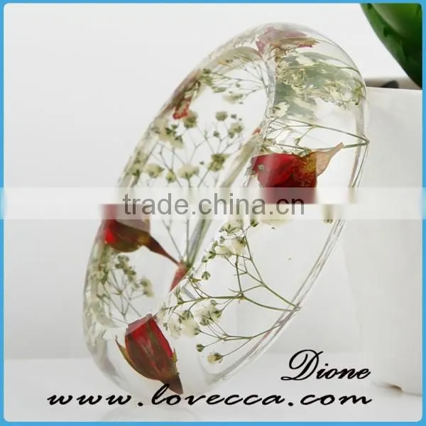2016 high quality clear customized jewelry resin real dried flower bangle