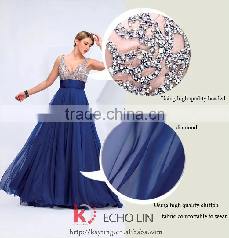 2014 Latest design sexy shoulder v- neck prom dress