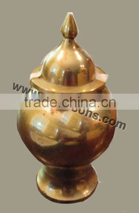 Handmade Stylish Metal Cremation Urns in small and large sizes in brass and aluminium with decoration