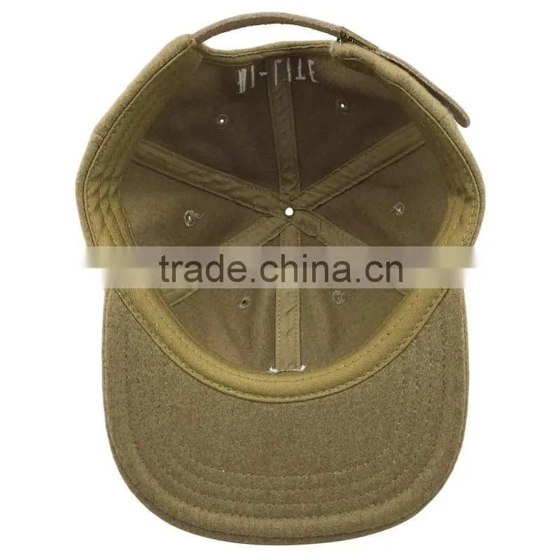 Khaki Color Unisex 6 Panel Fashion Custom Corduroy Cap Snapback with Leather Strap Metal Buckle Closure