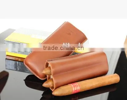 Pure brown leather cigar case for 2 cigars