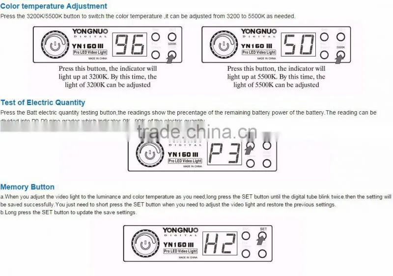 Yongnuo YN160 III 5500K/3200K dimmable camera HD160 LED video light for Canon Nikon Pentax DSLR camera video camcorder