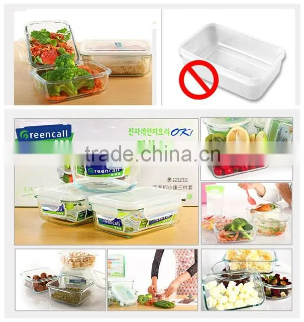 800ml Round microwave safe grade glass food container set with plastic lid