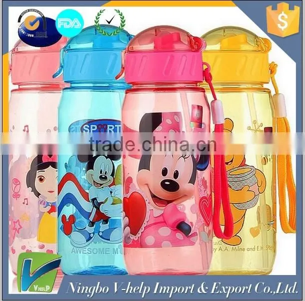 wholesale children plastic water bottle with food grade silicne straw