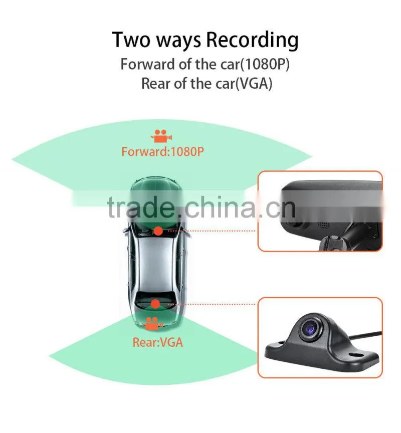 Car rearview mirror monitor+ dvr HD car driving recorder+rearview mirror with rader detector+Auto Dimming Mirror