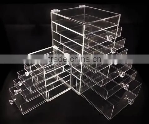 Deluxe Diamond Handle Clear Acrylic Makeup Organizer 5 6 7 Drawer Kardashian-style Storage Box Cube Case w Flip Top Quality