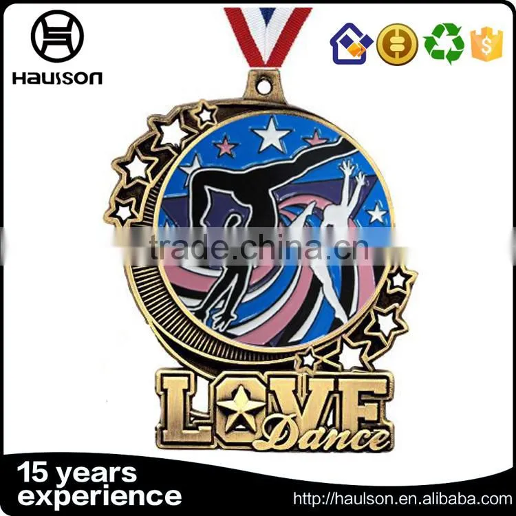 cheap custom embossed casting pad printing soft enamel iron brass zinc alloy antique gold plated dancing sport medal with ribbon