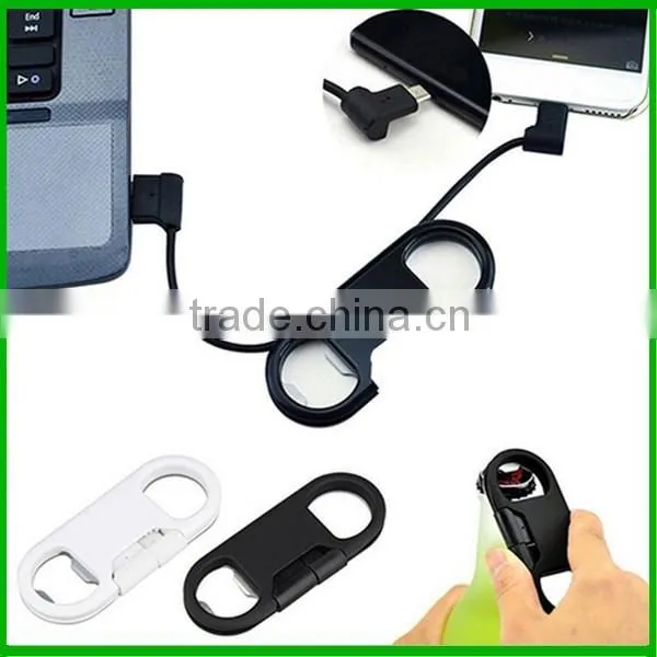High quality 3 in 1 bottle opener charger cable keychain for iphone 7