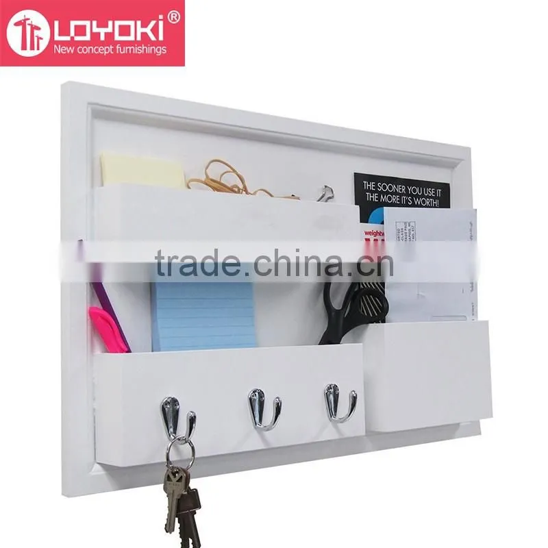 Vertical Wall Chalkboard Cork Bulletin Board with Mail Organizer and Key hooks entryway wall shelf with blackboard