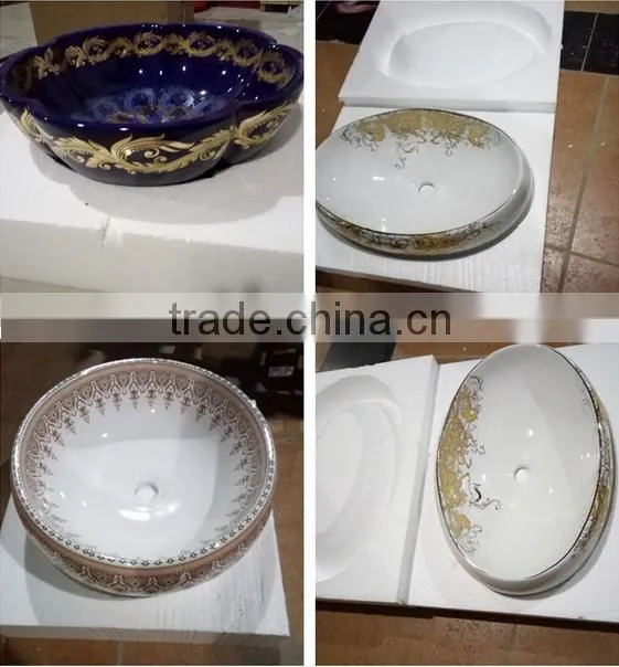 Gold plated art basin counter top sinks colorful wash basin
