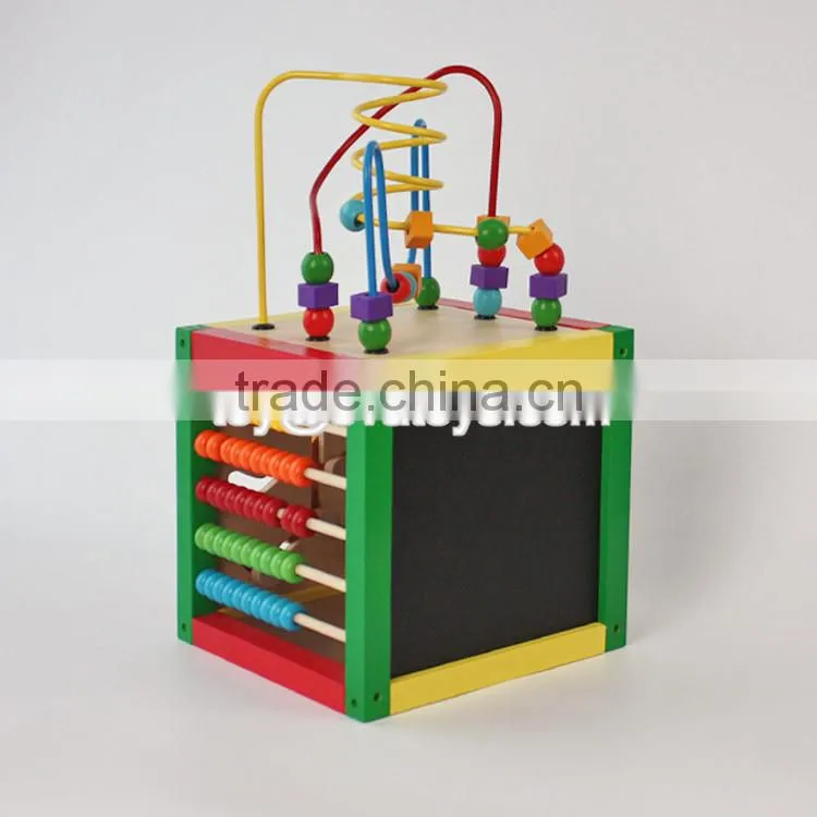 Best educational bead maze toys mini wooden kids activity cube W11B142