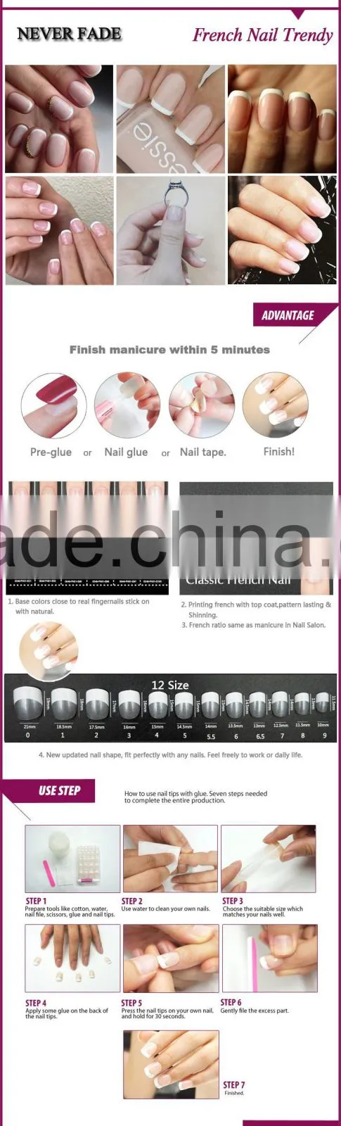 Newair popular full cover 24pcs Artificial false nail art tip designs press on nails