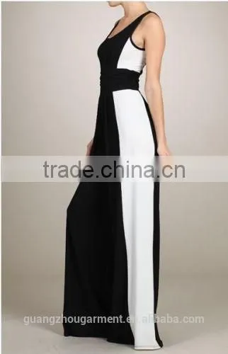 women illusion wide Leg sleeveless striped Long Black and White jumpsuit