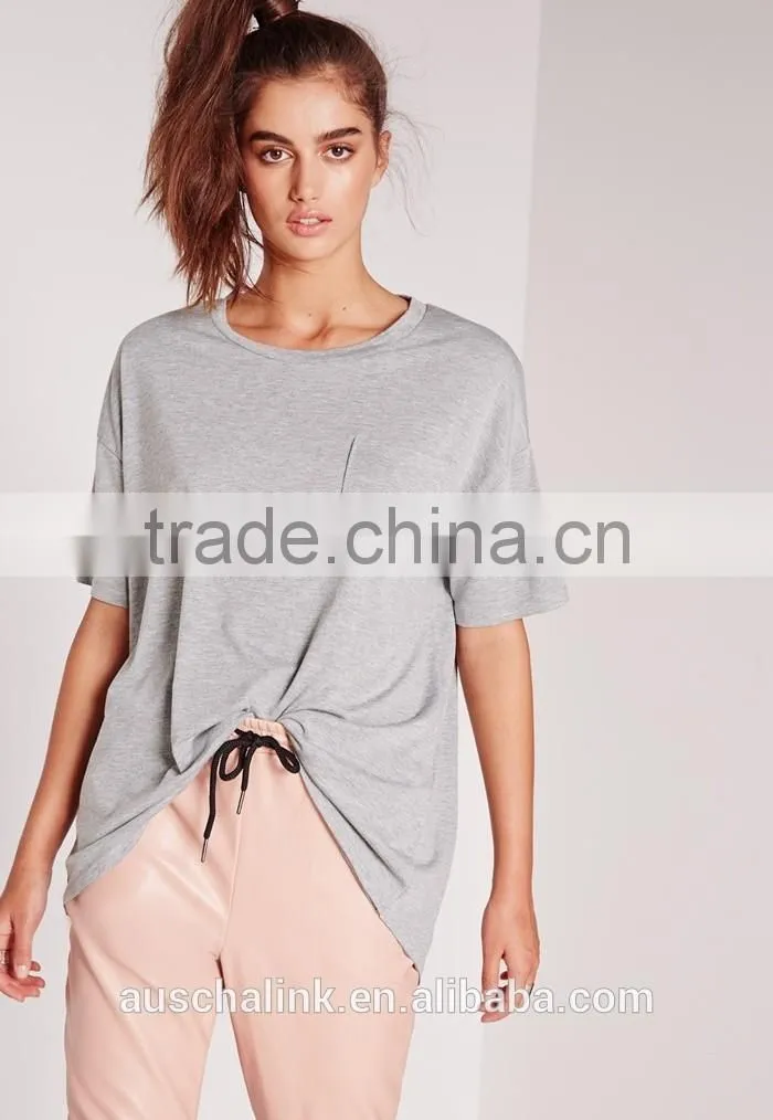 overseas women pocket front grey color oversized t shirts