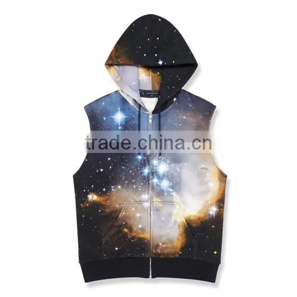 Promotion Hot Selling Young Men Fleece Sleeveless Hoody Vest Sweatshirt Cool 3D Printing Custom Logo