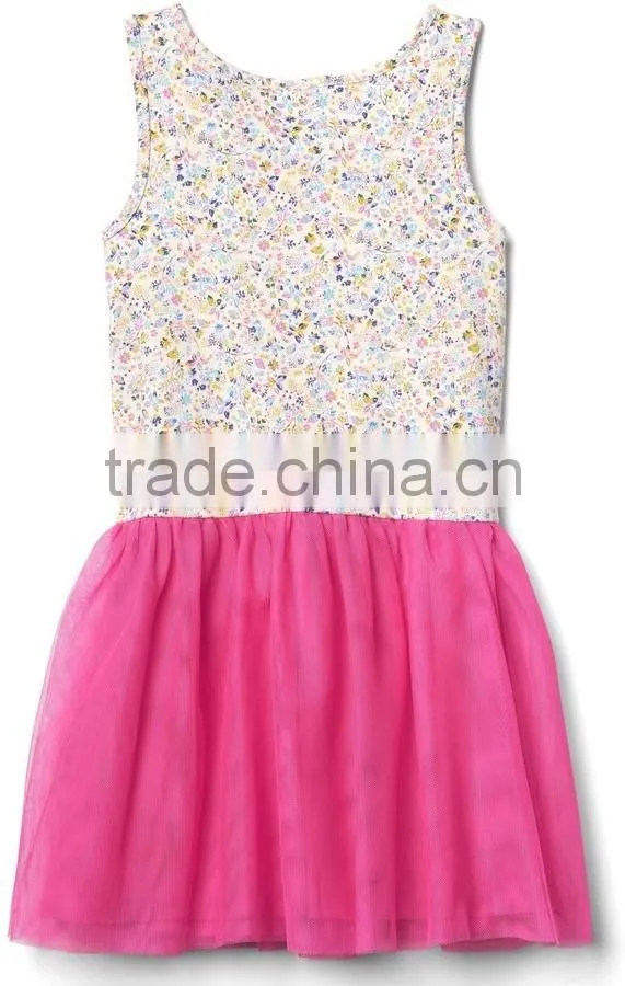 2017 new hot sell kids clothes girl dress cotton dress children Floral tulle tank dress