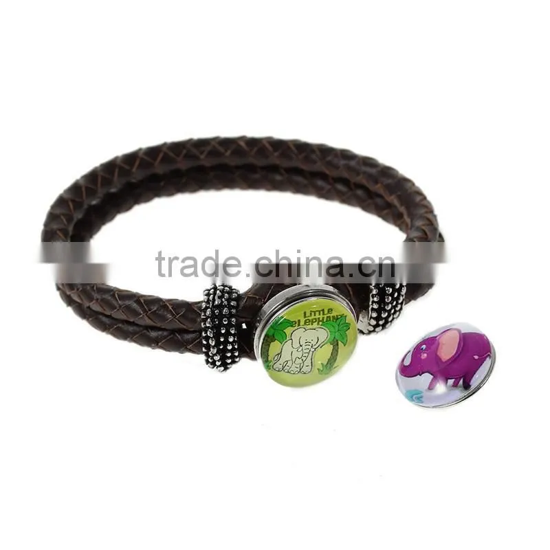 18mm Resin Fit Snap Button Bracelets Round Silver Tone At Random Elephant Pattern , Knob Size: 5.5mm