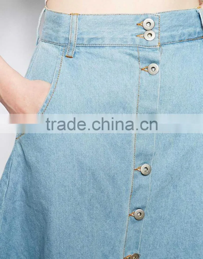 hot selling women jean skirt cotton a line midi skirt in denim