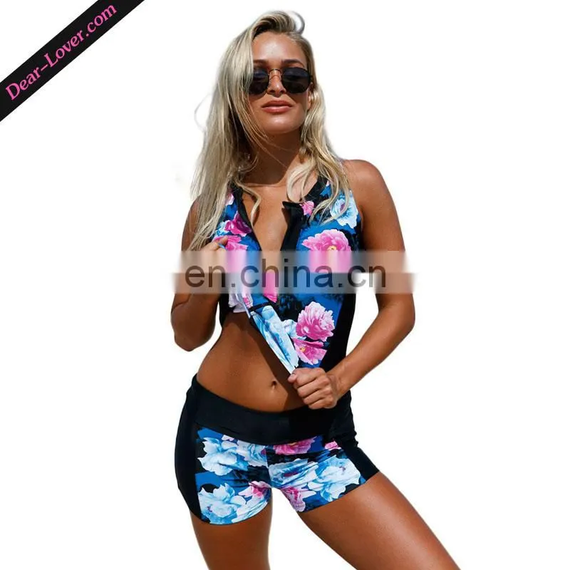 New design 2 pcs floral print lady mature swimsuit