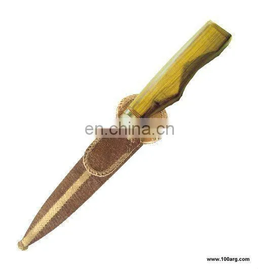 KNIFE WITH STAINLESS STEEL SHEET SCHMIEDEN 14 CM WITH WOODEN HANDLE AND SHEAT WOVEN RAWHIDE