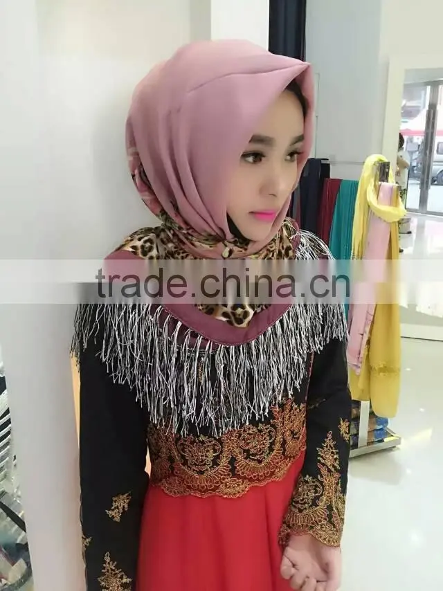 fashion islamic headscarf fringer print flower french cotton muslim square scarf for women