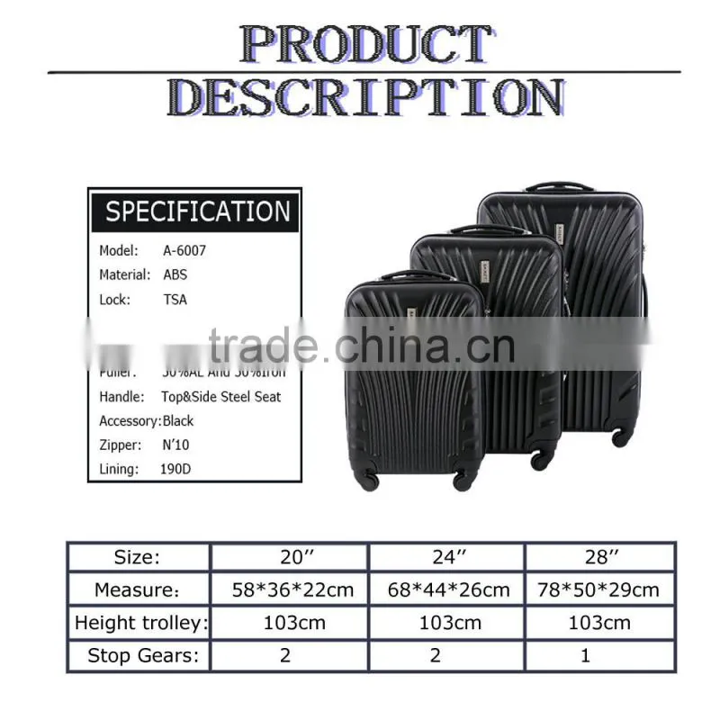 2015 in Russia,USA,EURO 20''/24''/28'' plastic abs trolley suitcase