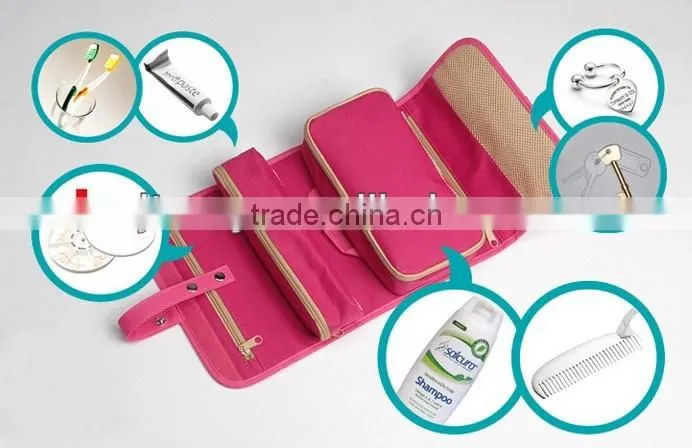 Mini folding multifunctional travel dence polyester Oxford snap cosmetic bag
