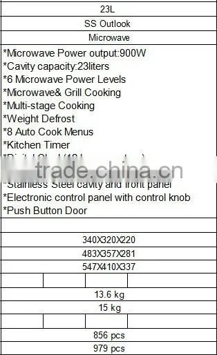 Stainless Steel cavity and front panel digital microwave oven with UL certificate