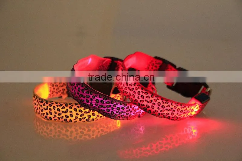 Leopard-print flat fibre LED collar light pet dog collar supports customized size
