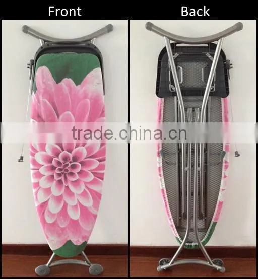 Oval shape adjustable folding mesh top Iron board with wheels