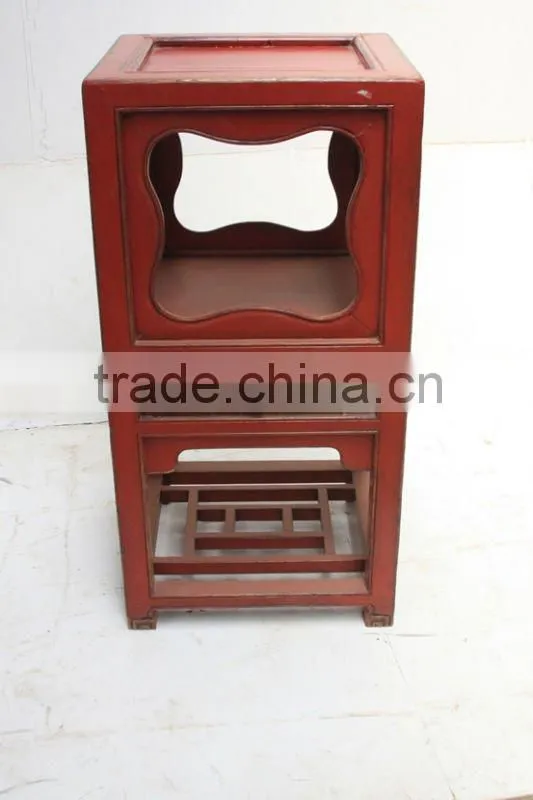 Chinese Antique Red Bedside Cabinet