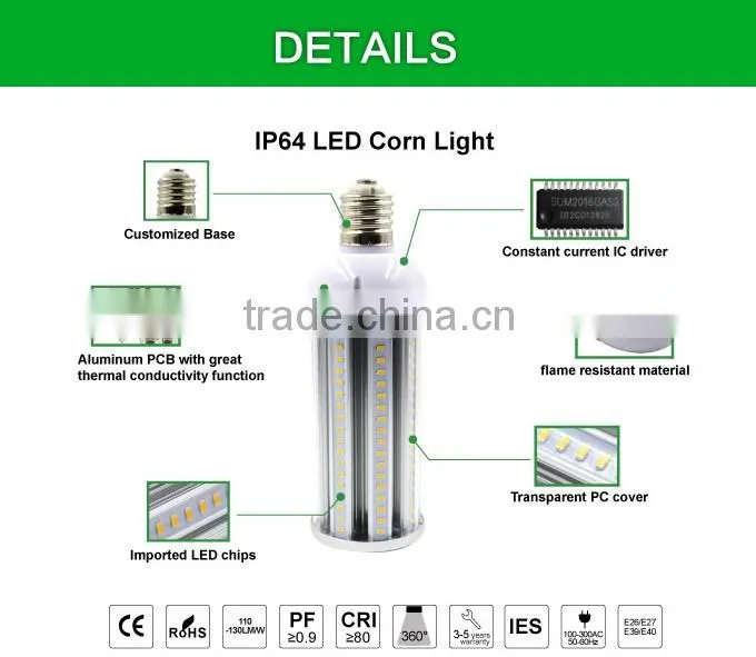 UL DLC TUC PSE CE best seller 100w led corn light E39 E 40 base waterproof led corn cob light
