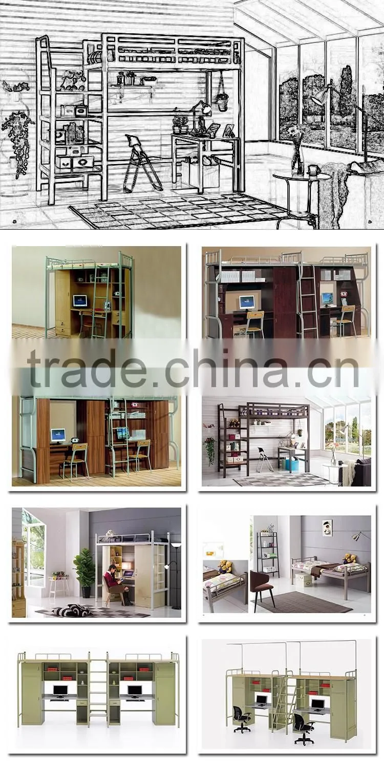 Wholesale price School furniture dormitory apartment white metal cheap bunk bed frames