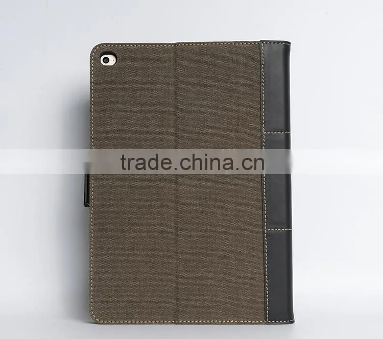 Genuine leather and canvas smart tablet pc cover for ipad air 2