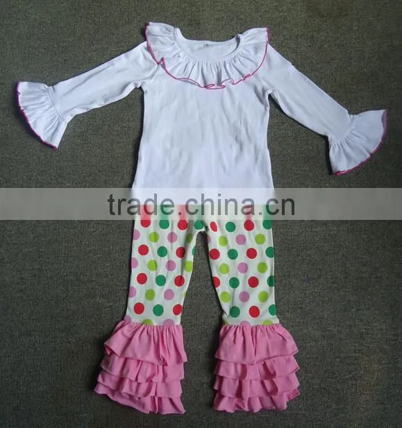 Good quality baby long sleeve ruffle shirts,Girls long T shirts,Long white T shirts