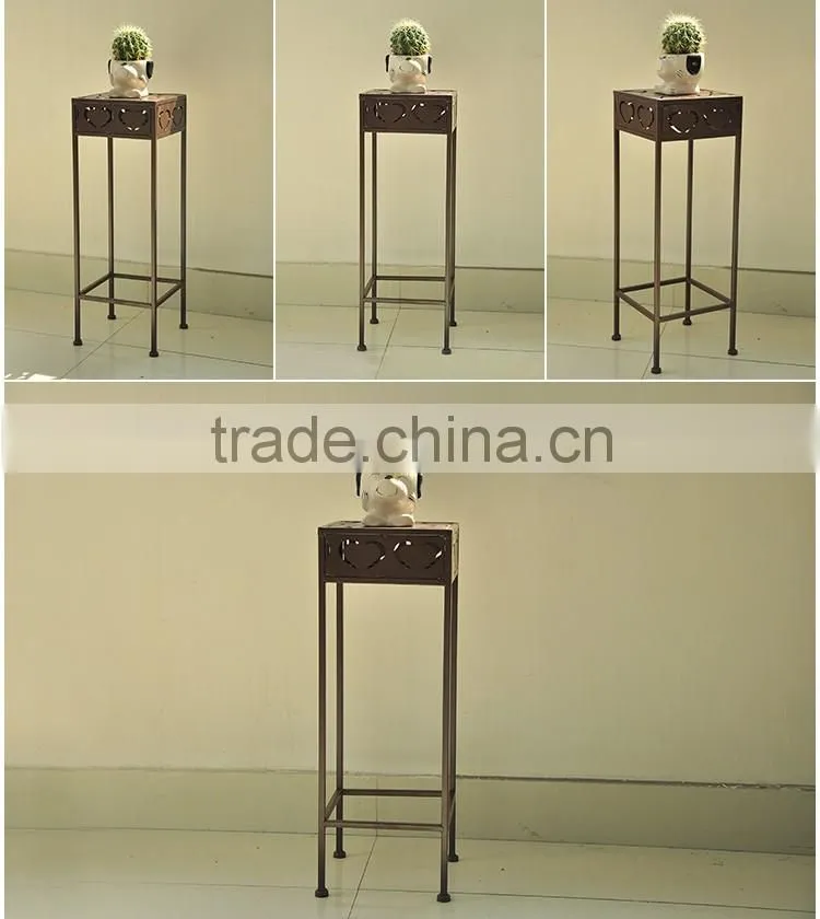 antique 3 set iron heart shape square plant stand