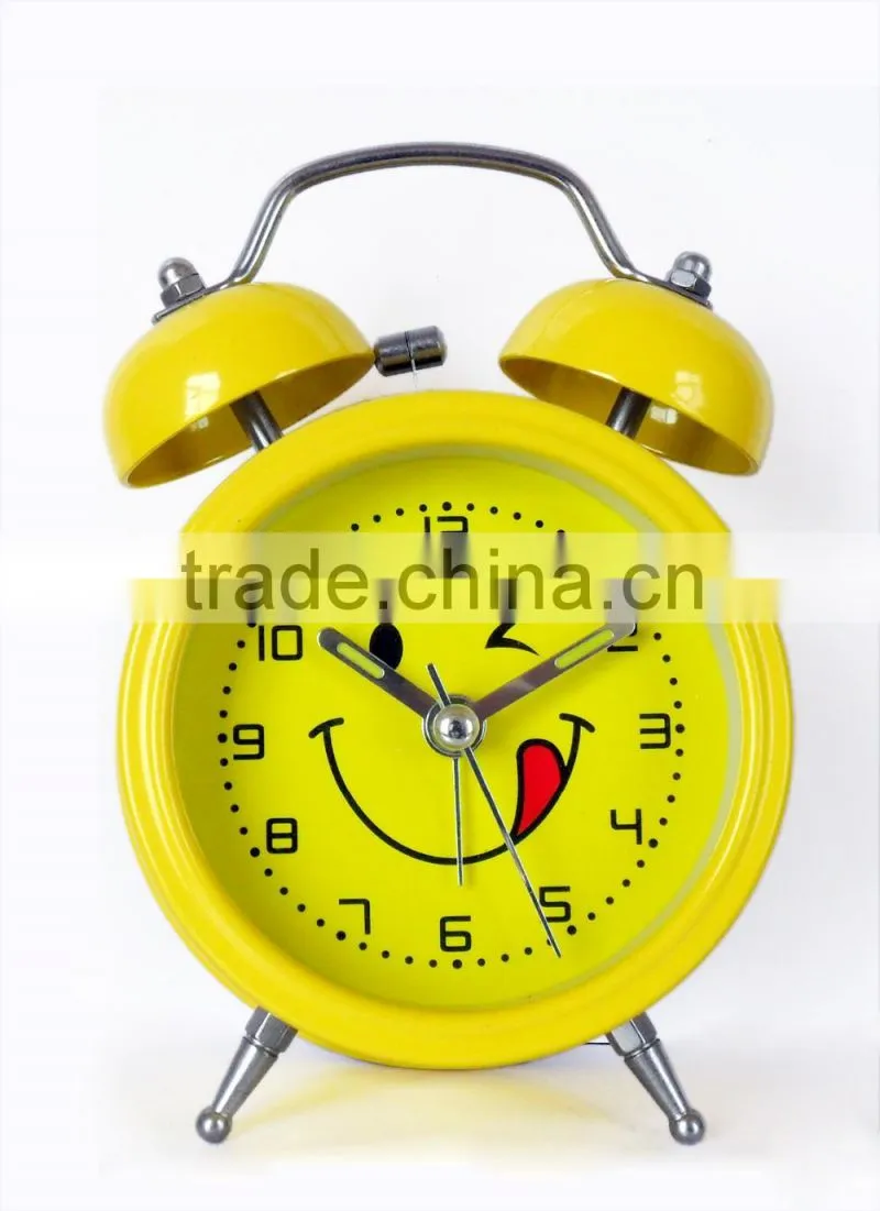 hot selling original design metal cheap fancy alarm clock with lovely face for promotion gift