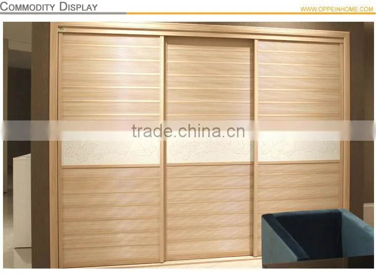 OPPEIN Modern Bedroom Furniture 3 Sliding Doors Wooden Wardrobe Closet