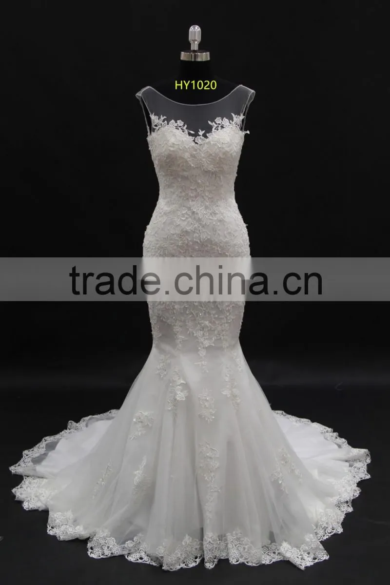 Real factory product! Venice lace flower with delicated beading mermaid wedding dress