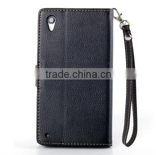Newest product flip hit color pattern wallet leaf buckle leather case for Sony Xperia Z4 with stand