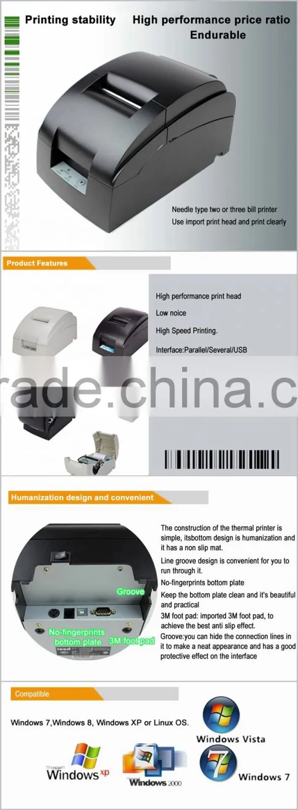 Impact Printer 9 pins 400 dot/line Dot density 4.5 line/sec Printing Speed IDMP001