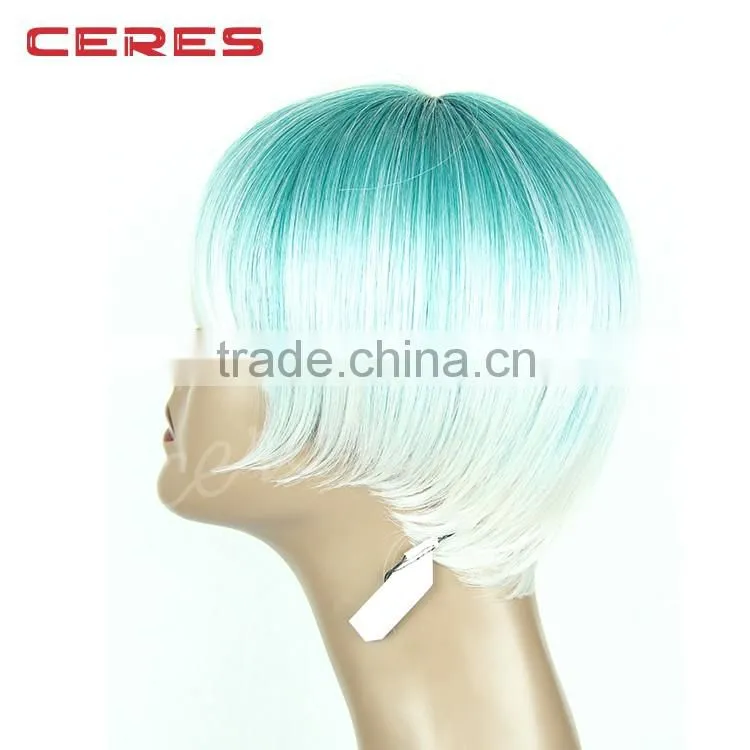 Ombre wig green blond short cut wig machine made hot style wig for christmas party