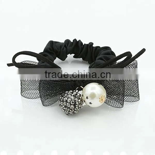 gauze jeweled rhinestone bow pearl handmade felt hair band