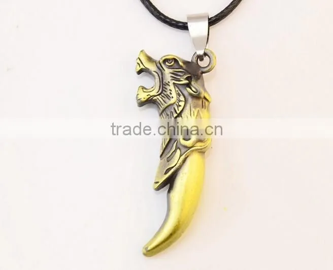 Popular Personality Stainless Steel Bronze Wolf Tooth pendants necklace