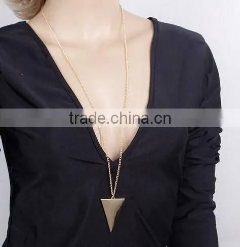 Geometric Triangle Shape Pendant Gold Plated Chain Collar Statement Necklace