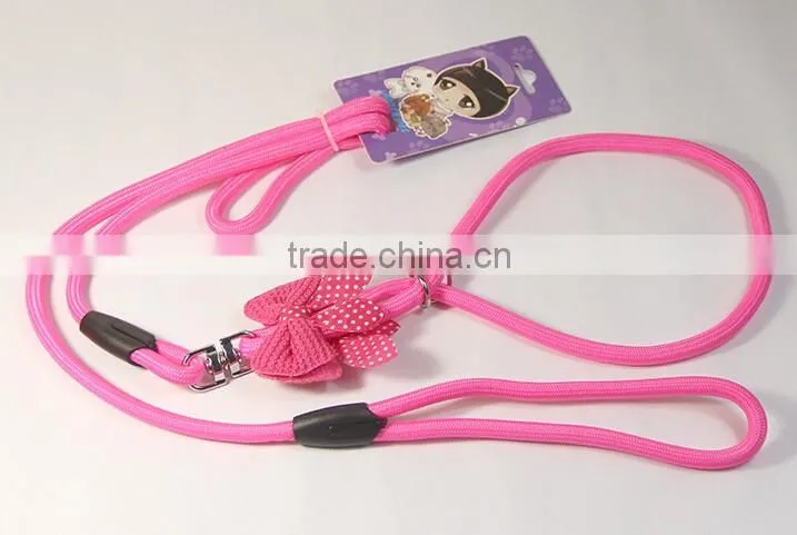 MegiPet Hot Pink Pet Dog Collar Suede Leather Leash Bowknot Adjustable Puppy Cat