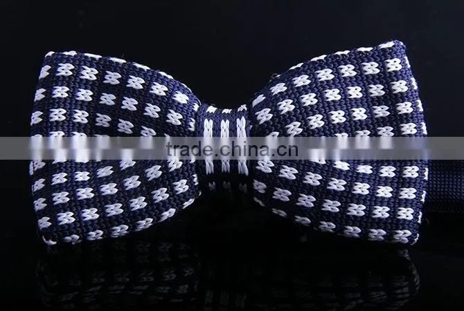 Silk Navy Blue with White Dots Knitted Bow Tie