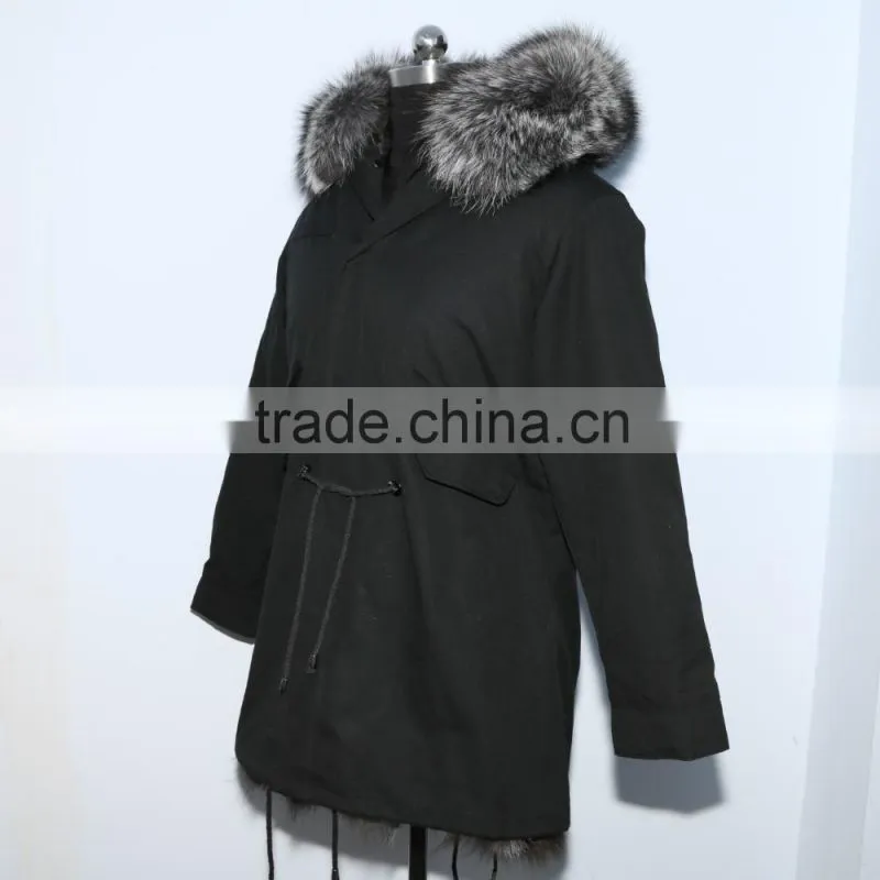 Wholesale price hot selling popular parka jacket with real silver fox fur hood trim
