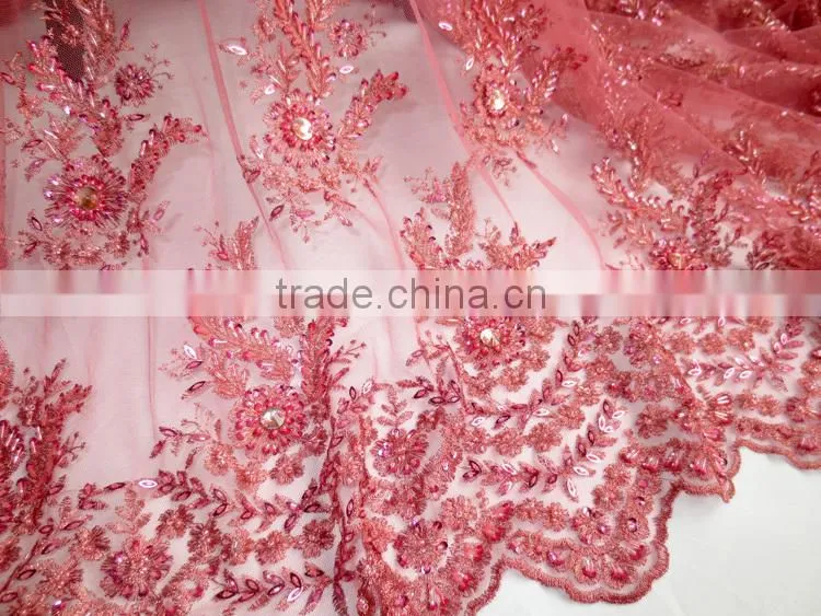2015 New arrival high quality french net beaded lace fabric turquoise blue french lace fabric