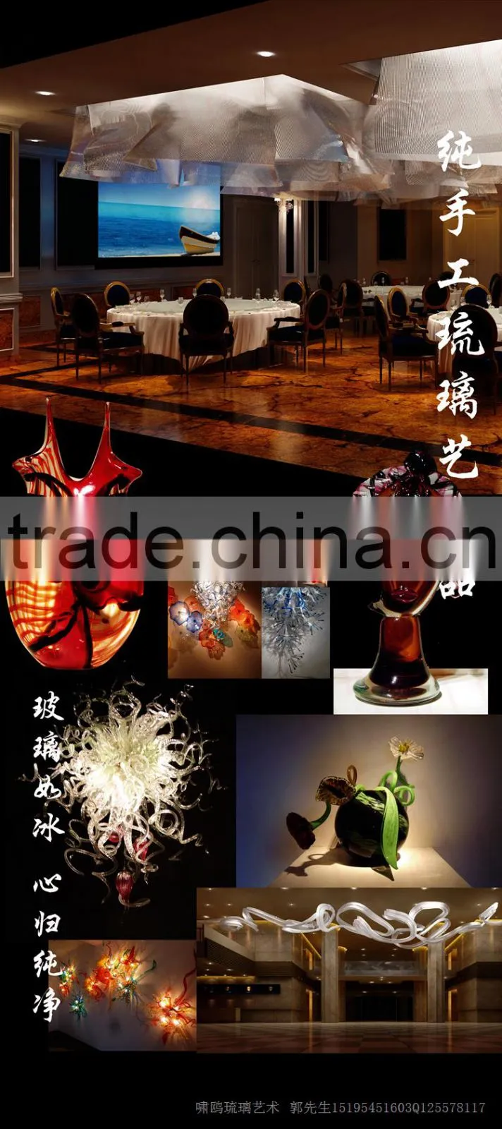 hand blown glass wall decoration XO-20150703&Murano glass chandelier from famous Chinese glass artist Mr Ou